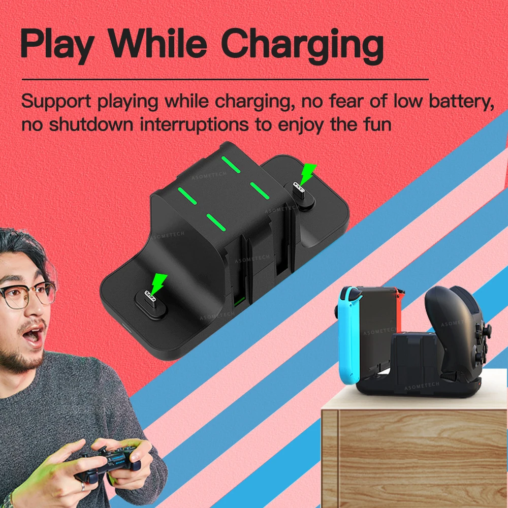 6 in 1 Charging Dock for Nintendo Switch Console Joy-con Controller Gamepad Charger Dock Station DC5V/2A Charge Stand NS Switch