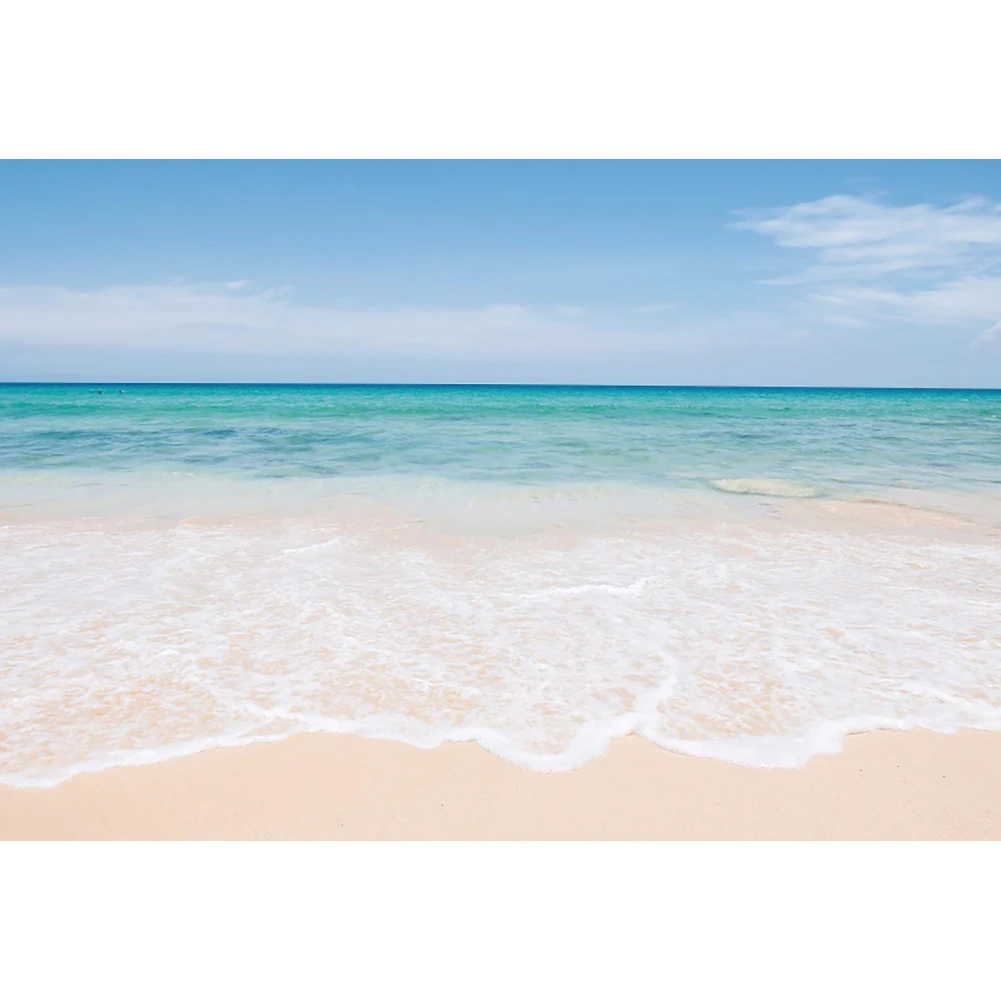 Laeacco Summer Beach Photography Background Seaside Sand Blue Water View Sky Coulds Wedding Holiday Vacation Portrait Backdrop