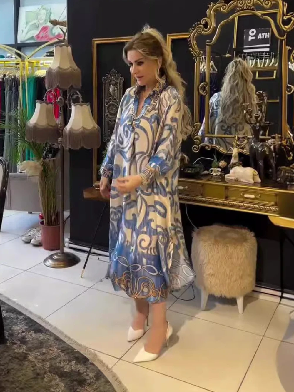 Robe de soirée Chic à imprimé Floral, coupe ample, confortable, col en V, Kaftan, pour fête, 3 couleurs, belle Robe de Cocktail, expédition rapide