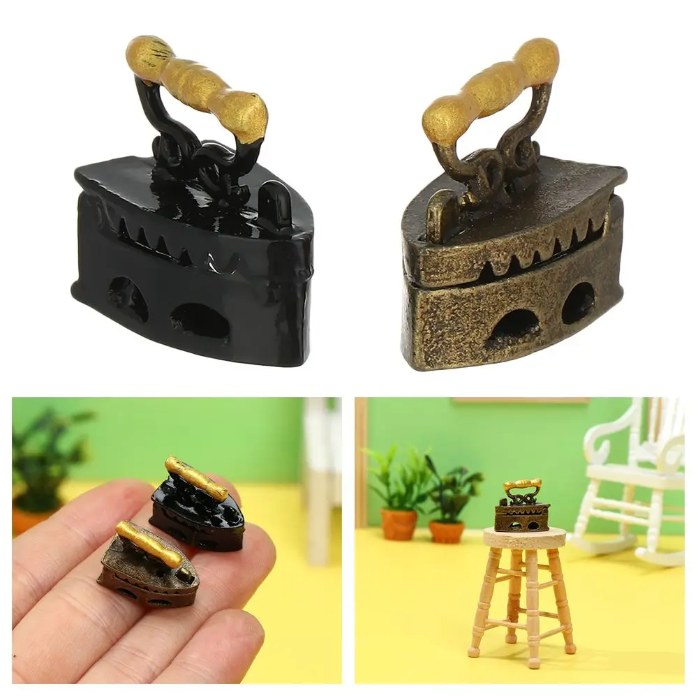 Playing House Kids Toy Doll Accessories Mini Vintage Tool Dollhouse Miniature Iron Ironing Clothes Doll House Furniture