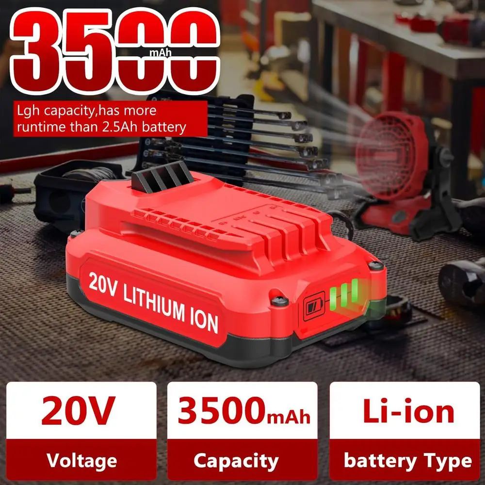 2Pack 20V 3.5Ah Vervanging Craftsman Lithium Batterij en Oplader Kit Compatibel met CMCB202 CMCB204 CMCB206 CMCB201 CMCB100