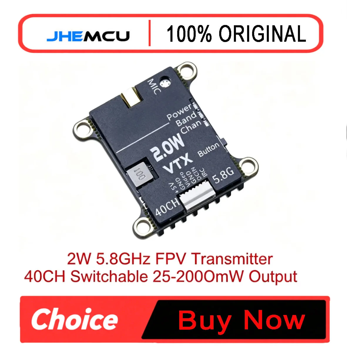 JHEMCU 40CH 5.8GHz FPV Transmitter 2W Max Output 25-2000mW 2-6S Voltage Built-in Current Sensor For Long Range RC Aircraft Parts
