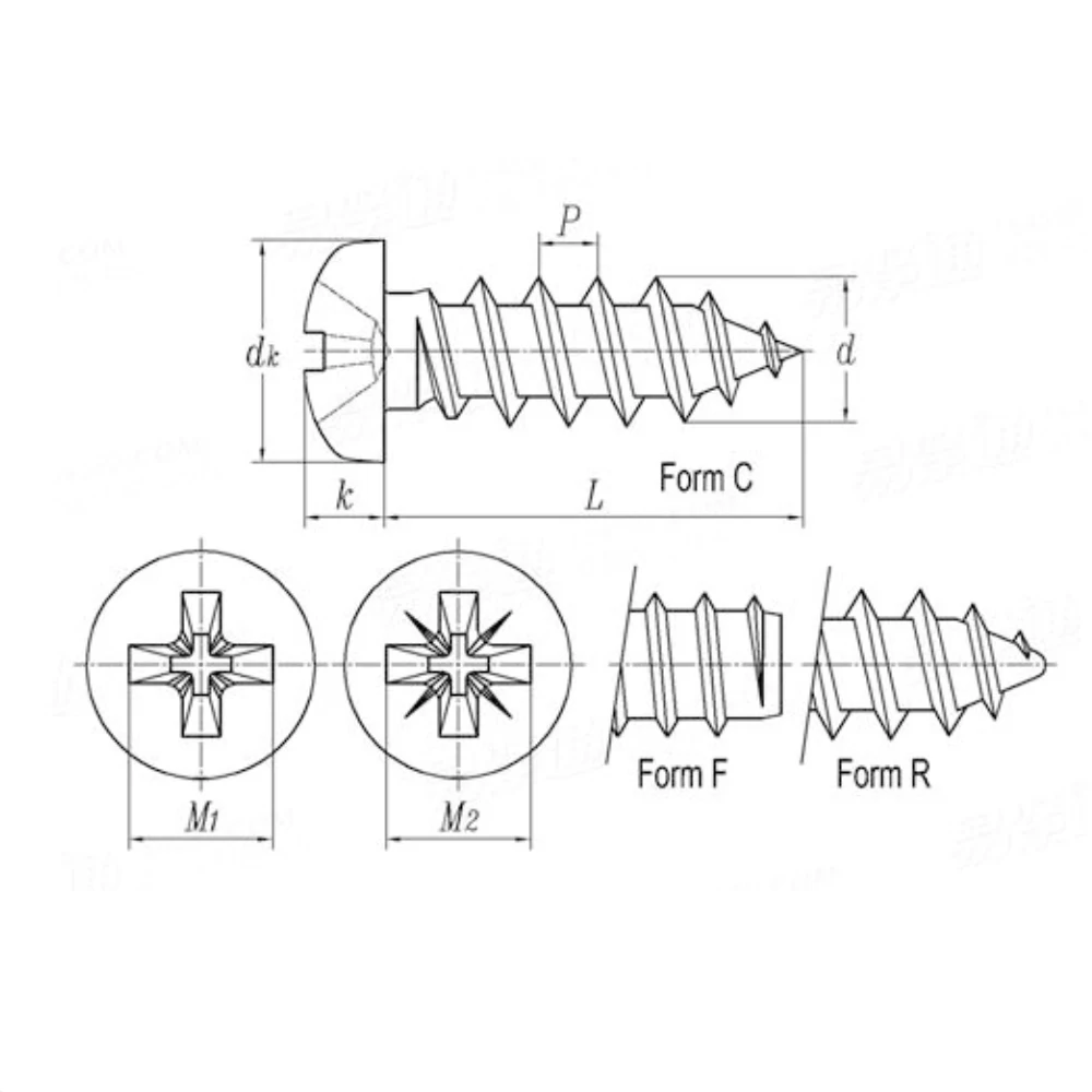 Pure Titanium M3/M4/M5/M6 Pan Head self-tapping Screws Cross Recessed Pan Head Tapping Screws Wood SCREW