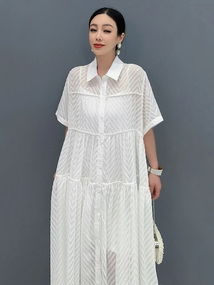 XITAO Solid Color Casual Female Shirt Dress Loose Fashion Simplicity Turn-down Collar Splicing Dress Summer New Women ZY8867