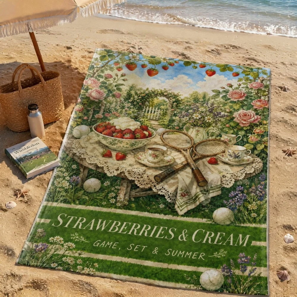 Vintage Garden Floral Round Sphere Print Quick Dry Microfiber Beach Towel Large Sand Resistant Absorbent Summer Travel Towel