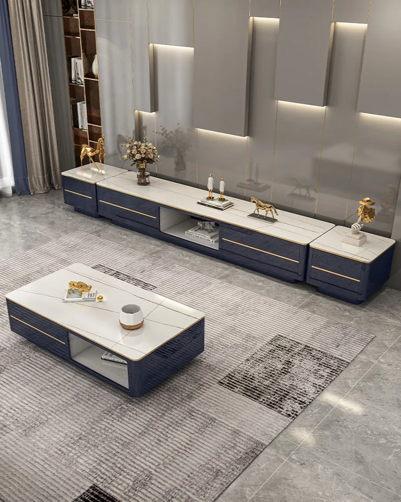 Rock panel TV cabinet, tea table combination, luxury Nordic TV cabinet, modern storage cabinet, small family floor cabinet