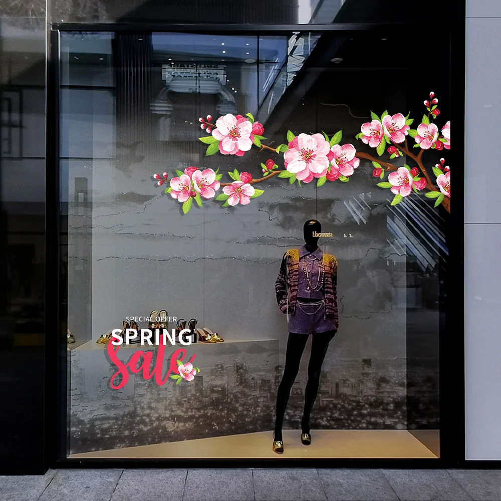 

QiAds custom spring peach blossom shop decoration 38 Women's Day shopping mall exhibition hall layout festival atmosphere displa