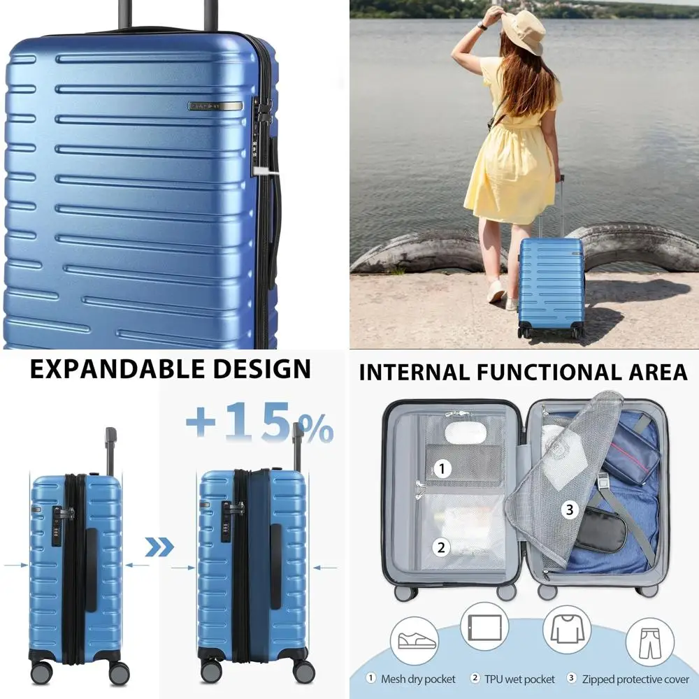 

Light Blue 20-Inch Expandable Hard Shell Spinner Luggage with TSA Lock, Airline Approved Carry-On Suitcase
