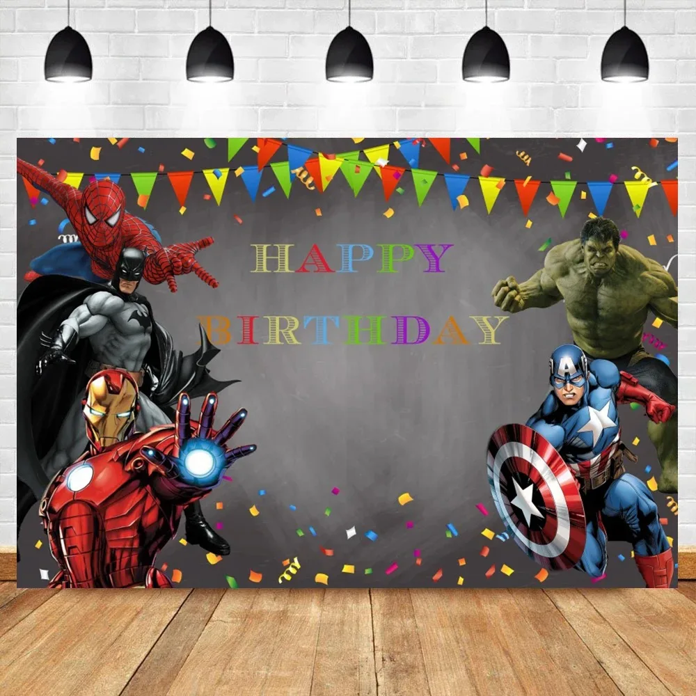 MARVEL Photography Backgrounds for Kids Birthday Party Spiderman Iron Man Hulk Banner Children Portrait Custom Photo Backdrops