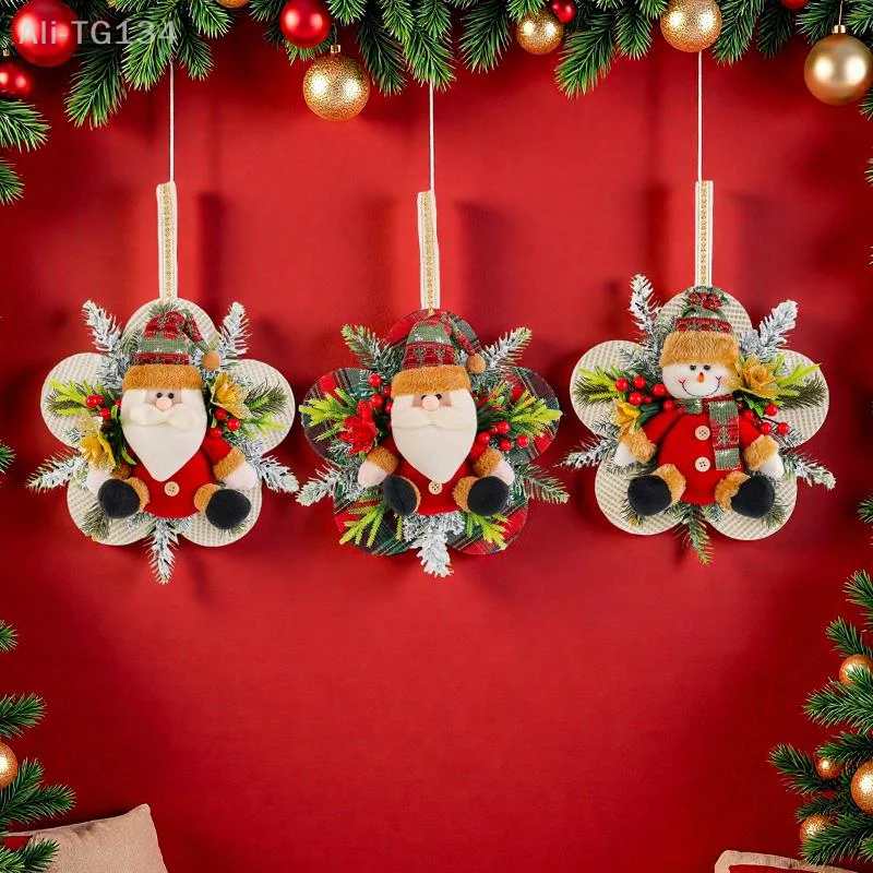 

Christmas Wreath Decoration Pendant Holiday Santa Claus Snowman Figurine Wreath Christmas Tree Atmosphere OrnamentsSHIDWJ