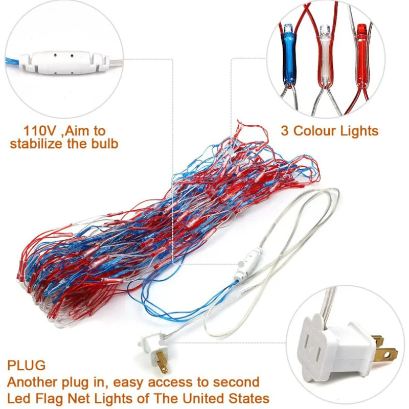 Waterdichte 420 Led Amerikaanse Vlag String Lights, ons Vlag Netto Licht Met Plug Voor Holiday Decoratie Tuin Juli 4th Nationale Dag