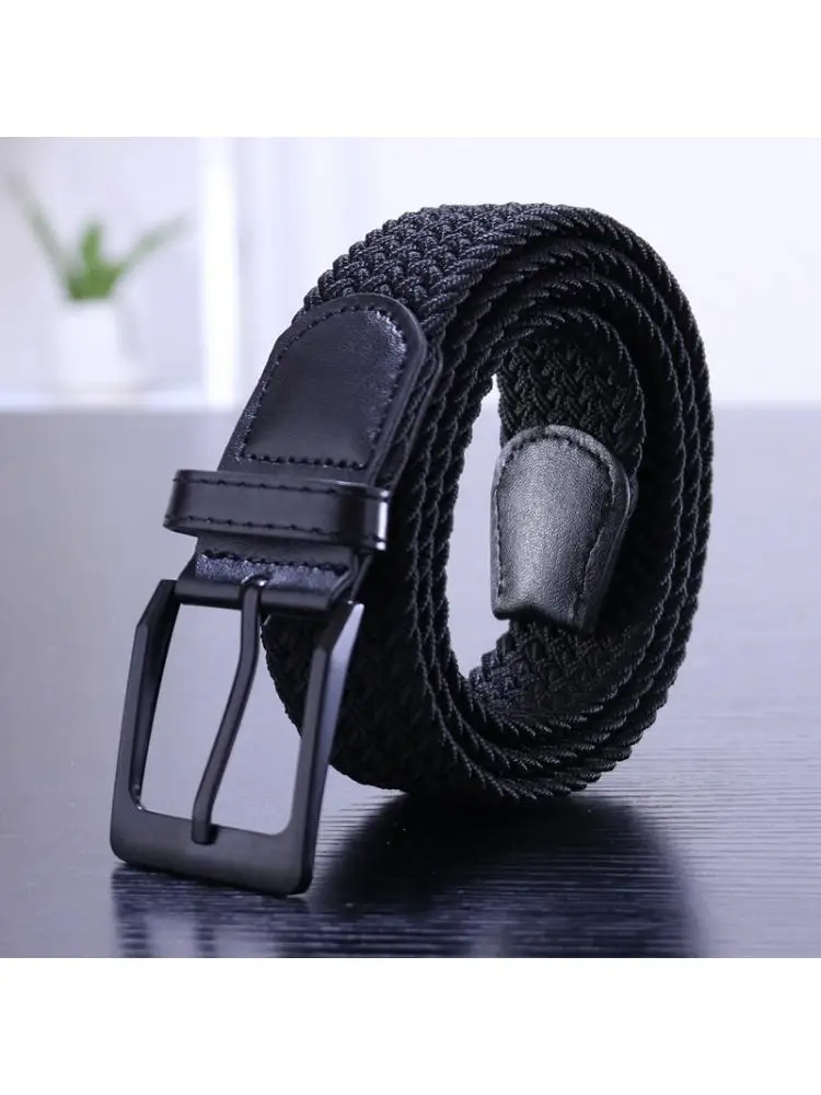 Black Buckle New Casual Stretch Woven Belt Tide Men Pin Canvas Elastic Ladies Jeans Waist Brown Gray White 105CM