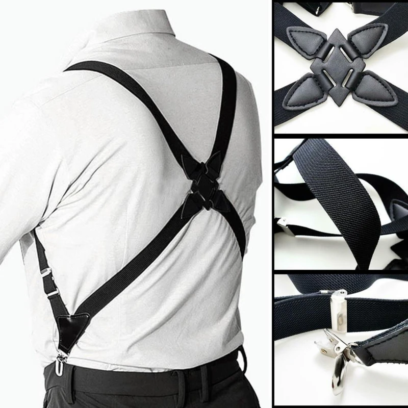 Men\'s Suspenders Adjustable Braces X Shape Elastic Strap Side Clip Crossover Adult Suspensorio Trousers Apparel Accessories