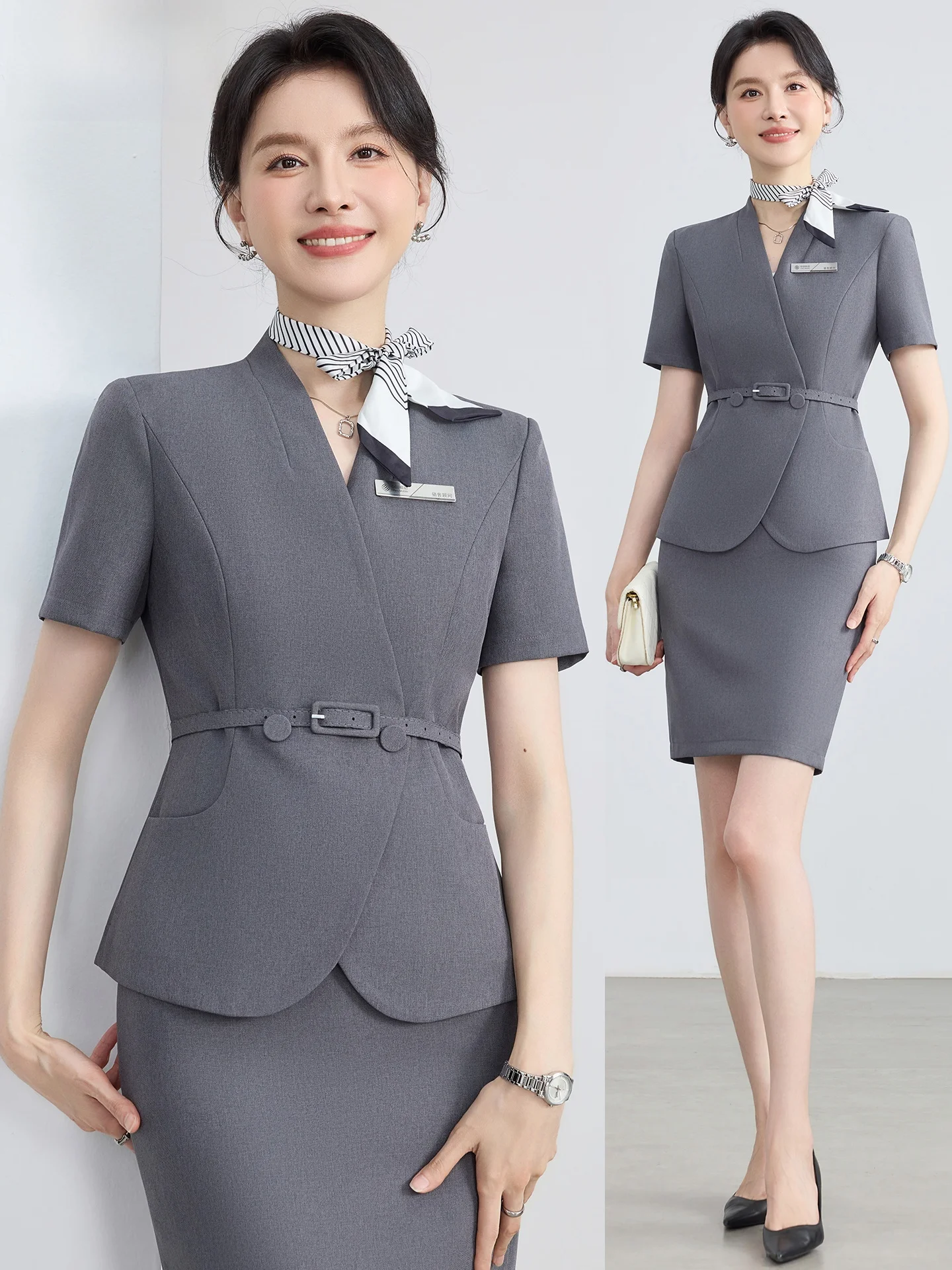 

ay Profional Suit Women Summer Slim Fit ort Sve Front Desk Reception Hotel Workwear Jewelry Store orm