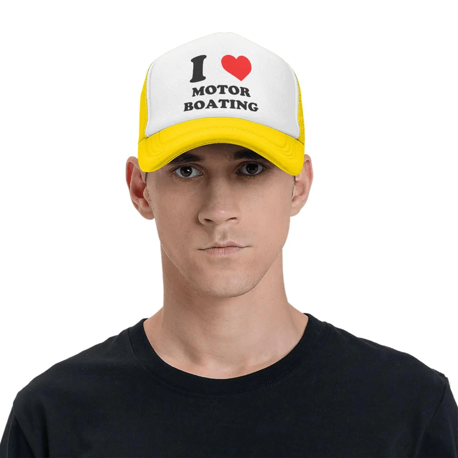 I-Heart-Love-Motor-Boating-Hat Trucker Hat Funny Crazy Hat Vintage Snapback Baseball Caps for Man Woman