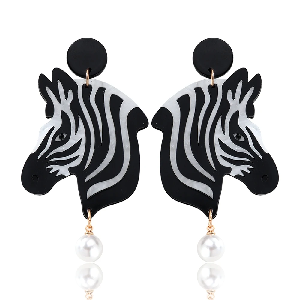 Acrylic Animals Zebra Drop Earrings for Women Exaggerated Cartoon Simulated Pearl Pendant Earring Creative Jewelry Gifts