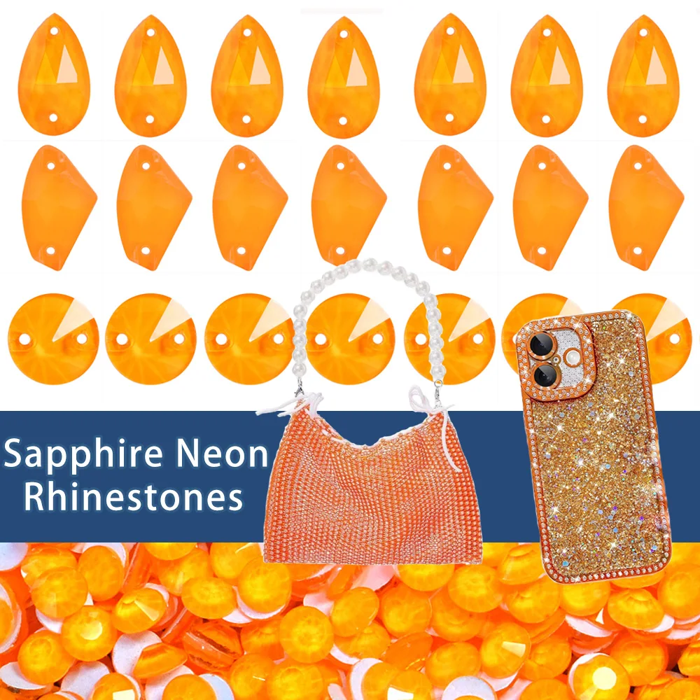 

Orange Neon All Shape Sew On Rhinestones Sewing Stones Flatback Glass Stones Sewn Rhinestones Glitter Strass Handicraft