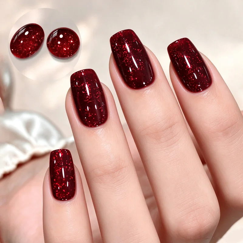 BORN PRETTY 10ml Wine Steeped Red Eye Polish Sparking Glitter Semi Permanent Soak Off UV LED Varnish Nail Supplies Salon Home