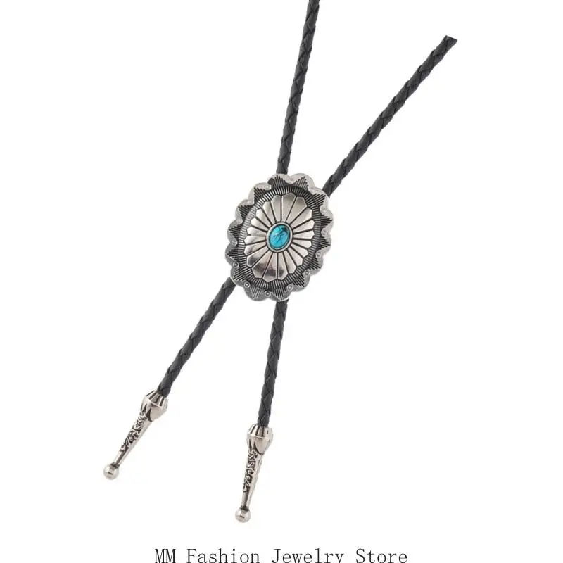 D0UB الفيروز كاوبوي بولو التعادل قلادة مع لهجات سبيكة زهرة لحدث مسابقات رعاة البقر