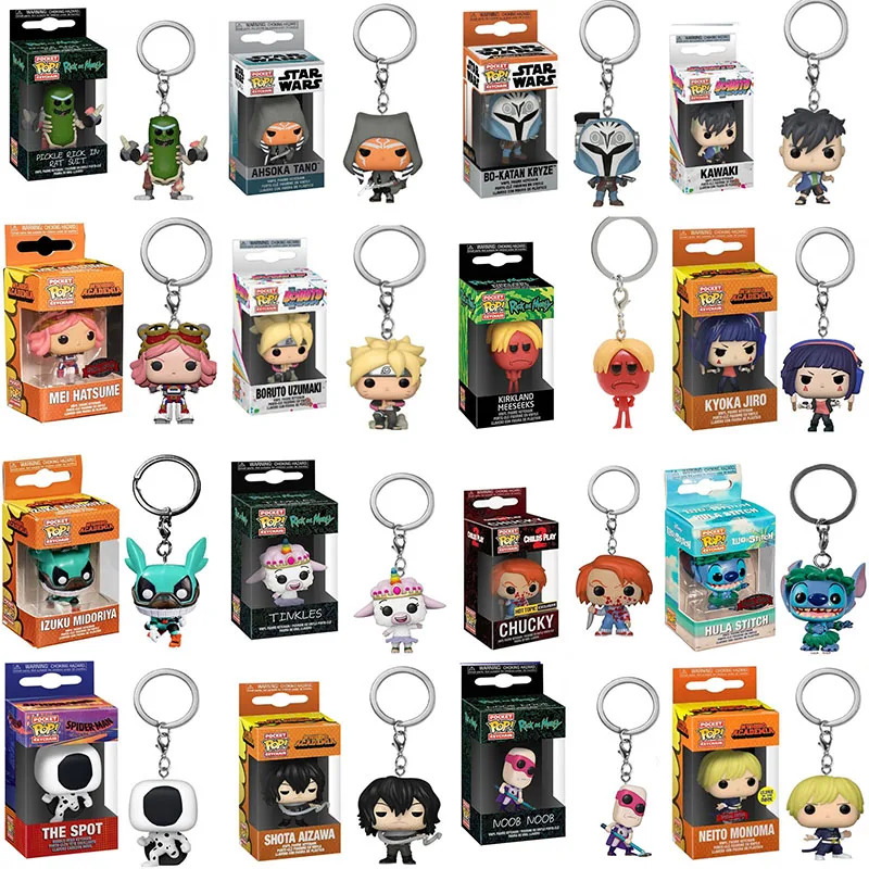 Funko POP Pocket Keychain Rick Star Ahsoka Tano the Spot Wars My Hero Academia Deku Naruto Kawaki Stitch Figure Model Toys Gift