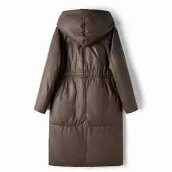 High Quality Genuine sheepskin goose down jacket long hooded Women's  Fashion Casual Warm Outwear