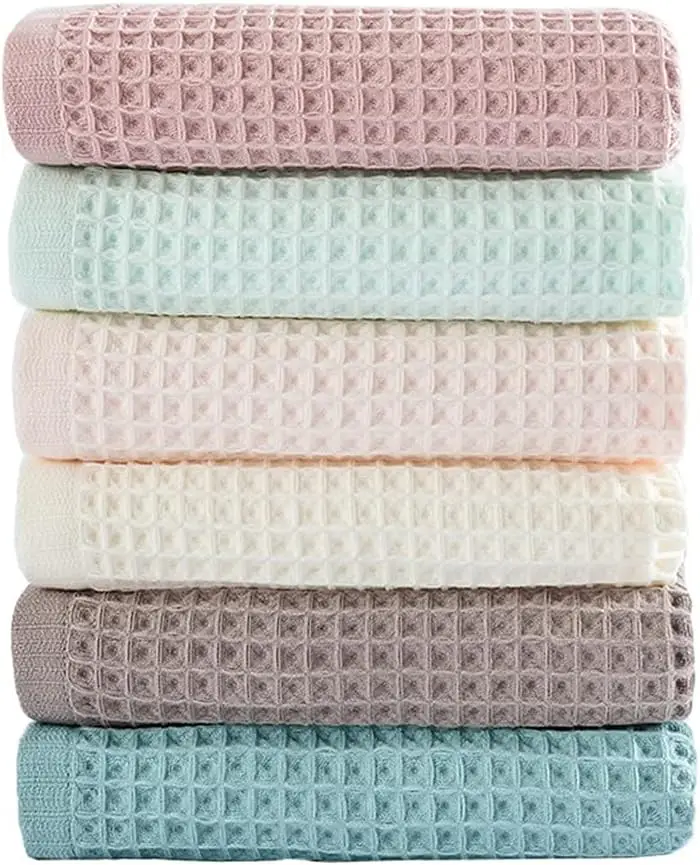 

6 Pack Waffle Weave Dish Cloths, 13x13 Inch 100% Cotton Kitchen Towels - Super Absorbent, Quick Drying (Mixed Colors)
