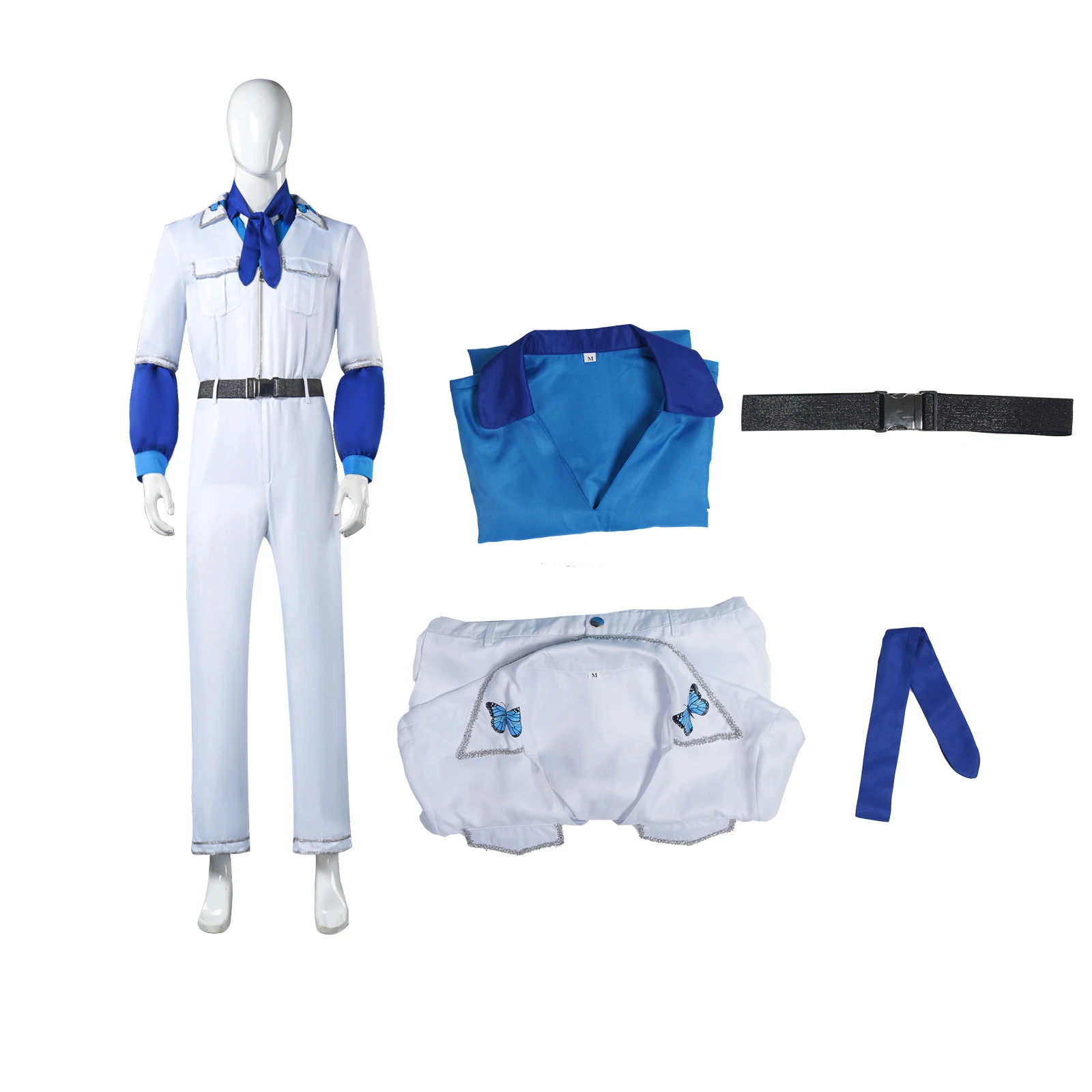 Band Singer Benny Jumpsuit Retro Trend Cosplay Costume with Tie Belt Stage Performance White Jumpsuit