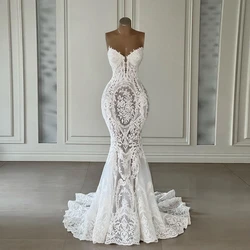 Real Image Lace Appliques Wedding Dresses Elegant Strapless v Neck Mermaid Bridal Dress Floor Length Sleeveless Wedding Gown