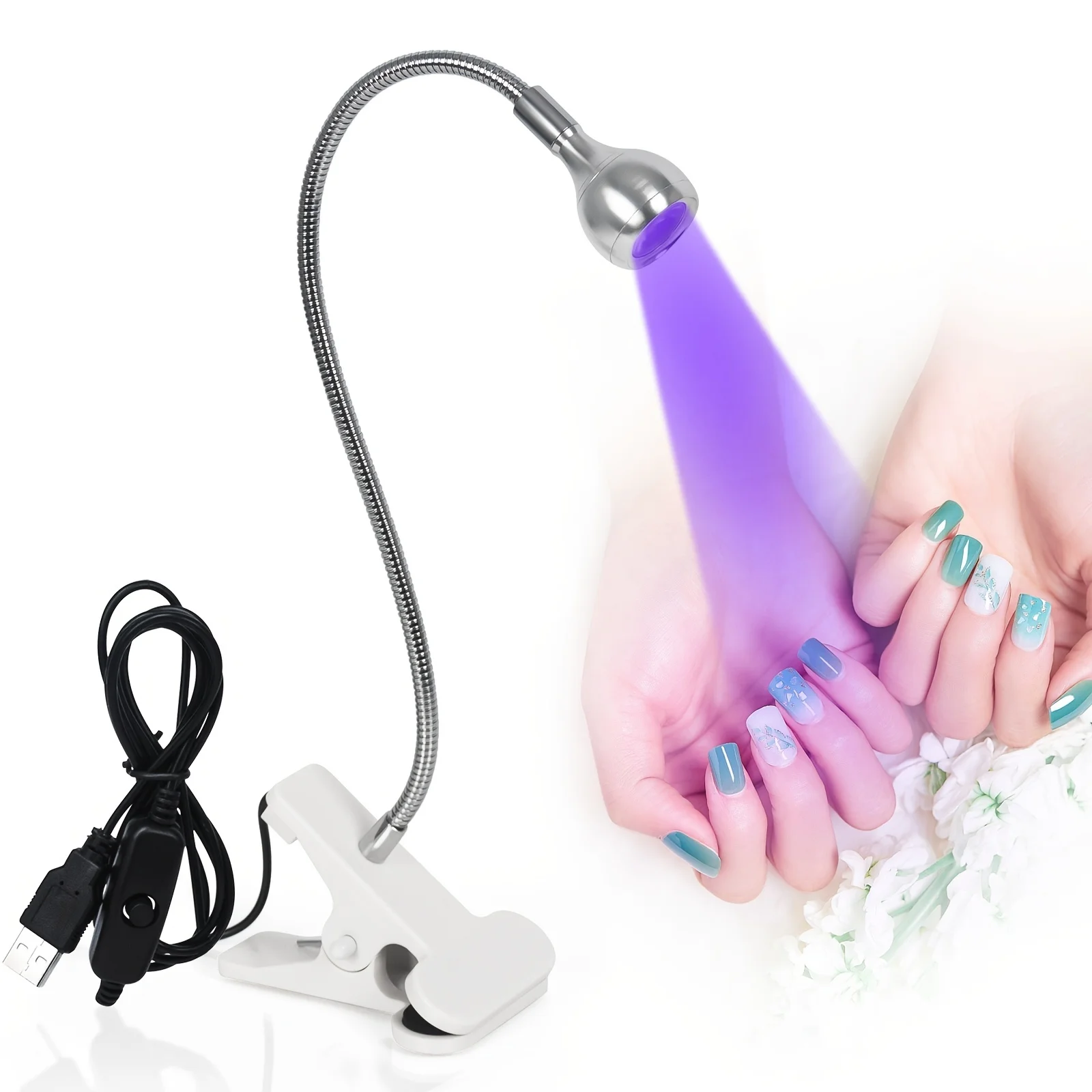 Lampe LED ultraviolette à clipser, tube métallique flexible, USB, mini lampe UV à polymériser le gel, lampe de bureau, sèche-ongles pour bricolage, art des ongles