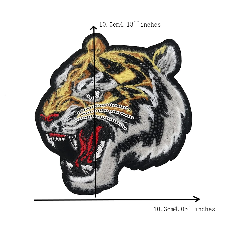 1Pcs Fashion Embroidered Applique Gorgeous Patches for Clothing Hat Jeans Bags DIY Sequin Tiger Head Patches