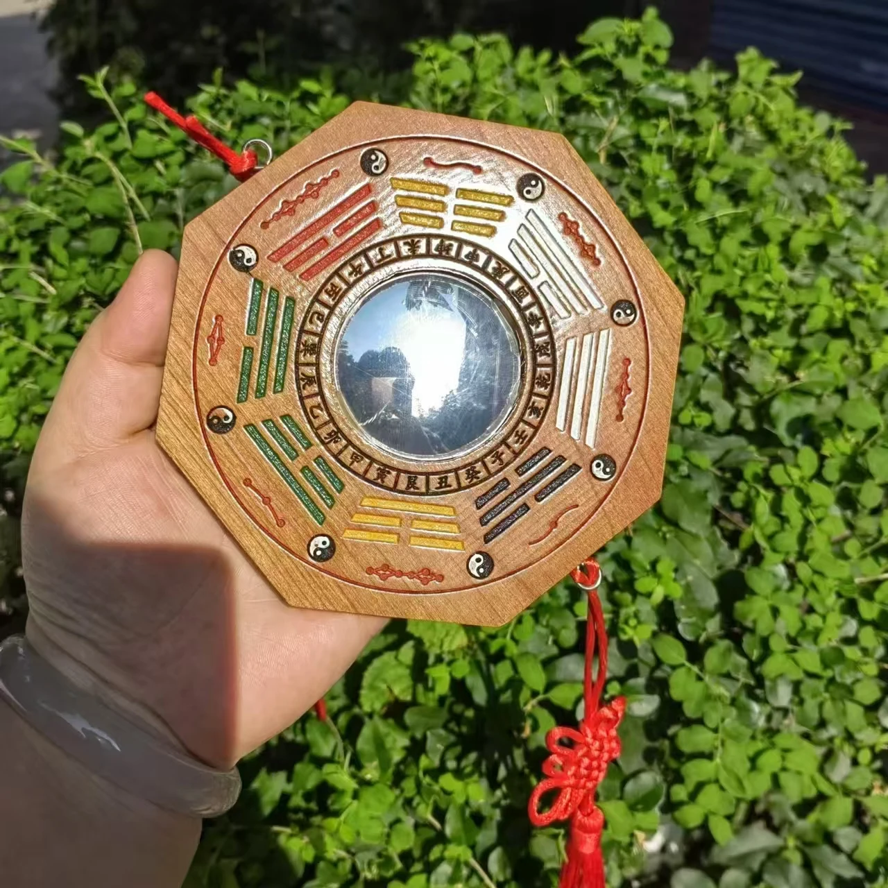 Feng Shui Peach Wood Bagua Mirror Family Absorb Blessings Protection Against Passive Negative Energy Ward Off Evil Spirits gift