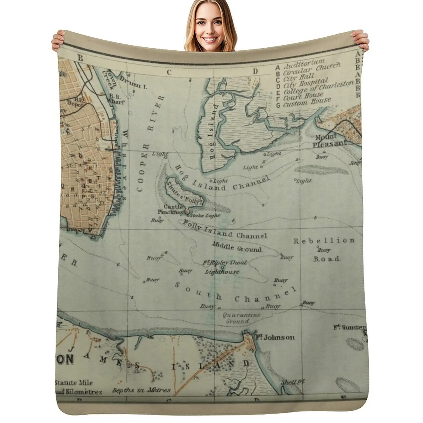 Vintage Map of Charleston SC Harbor (1904) Throw Blanket Sofa Throw halloween Luxury St Bed linens Winter beds Blankets