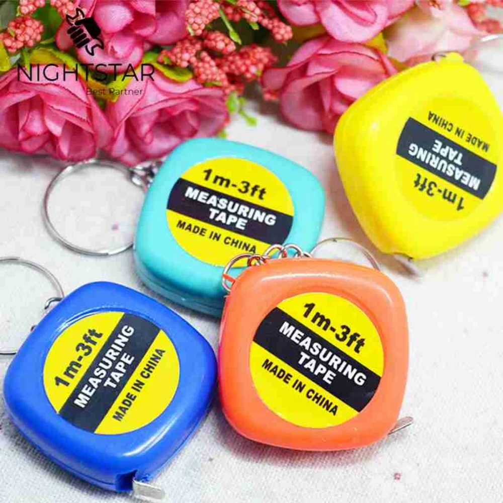 2pcs 1M Measure Pull Ruler Style Mini Keychain Key Ring Easy Retractable Tape Retractable Tape Measure /Color Random