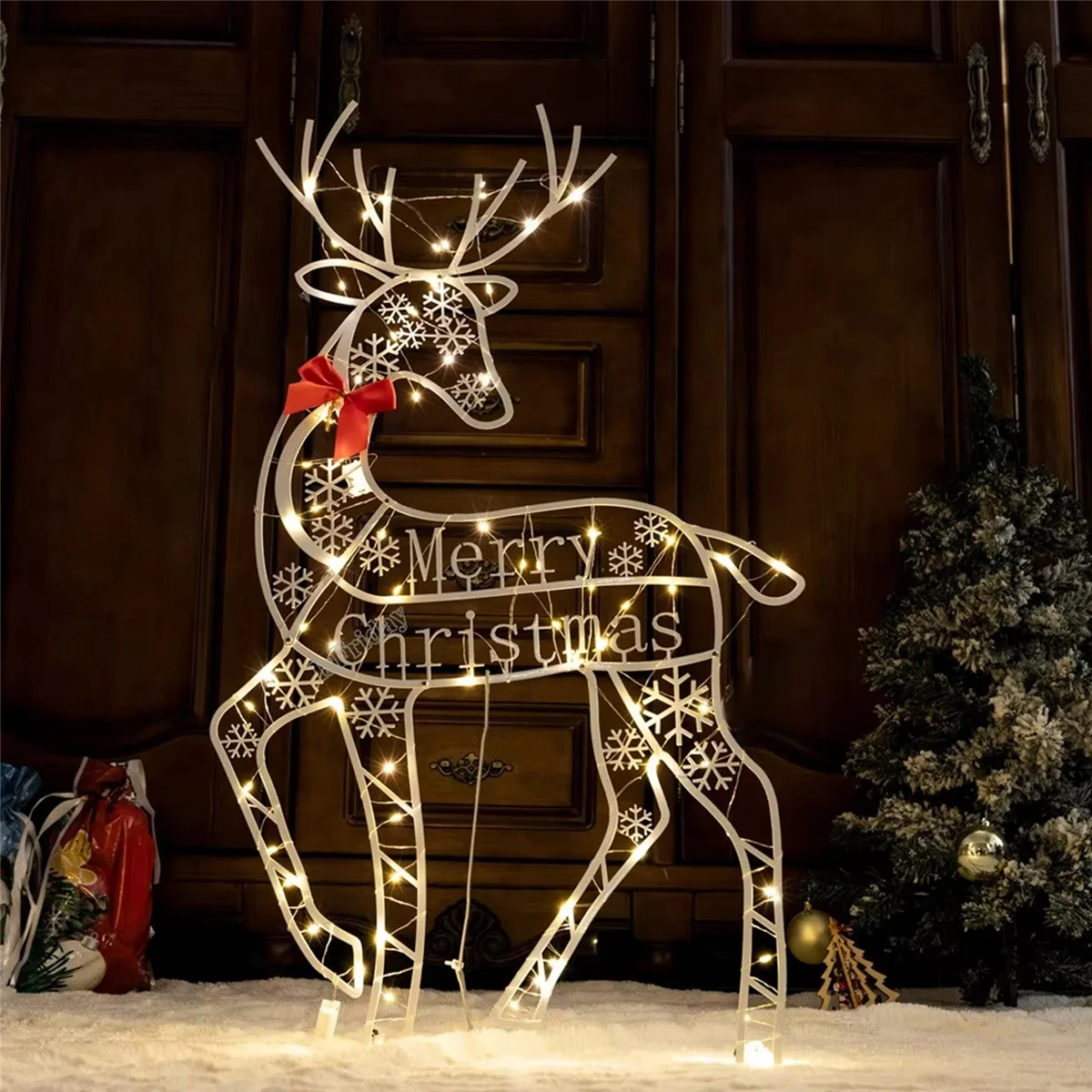 3 uds. De decoración navideña para jardín de ciervos ArtElk de hierro hecha a mano y luz LED brillante con purpurina, Reno, decoración navideña para el hogar y el patio al aire libre