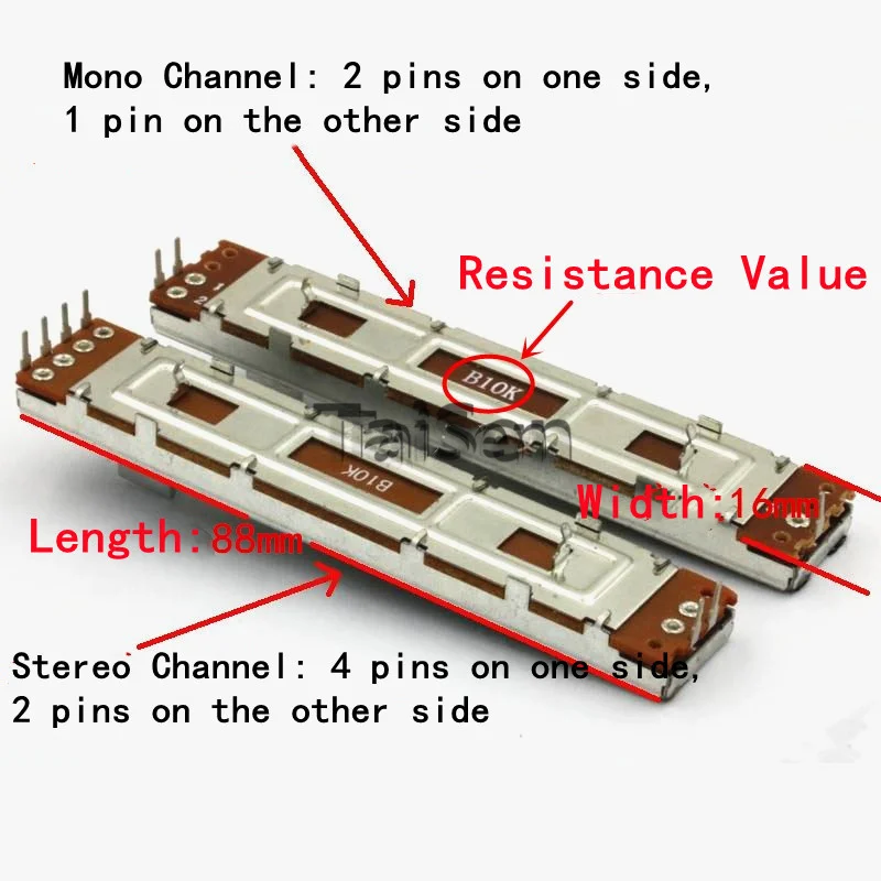 1-5PCS SC609 88mm Straight‑Slide Fader, Dimmer / Mixer Fader, Mono / Stereo Potentiometer B10K B100K Slider Height 8/10/15mm