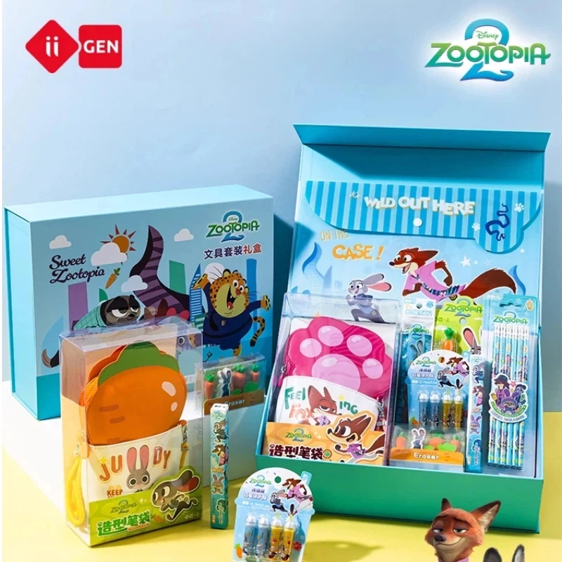 IiGEN Student Briefpapier Zootopia Briefpapier Set Prüfung Spezial Bleistift Gel Stift Druckbleistift Gummi Lineal Bleistiftbeutel Geschenkbox