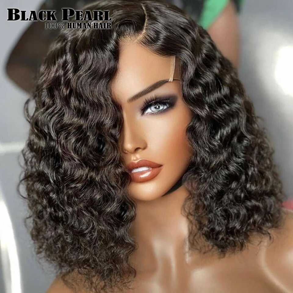 Wig Tanpa Lem 4X4 Wig Rambut Manusia Keriting Bob Pendek Potongan untuk Wanita Kulit Hitam Wig Frontal Renda Keriting Dalam Remy Telah Ditanami dengan Rambut Bayi