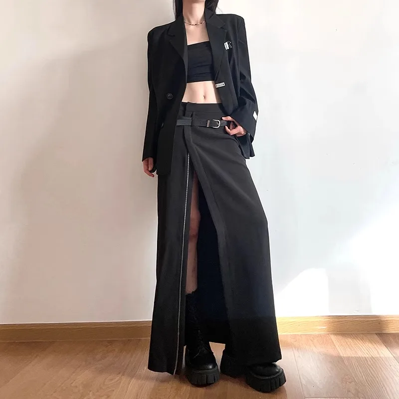 

Autumn Kpop Fairycore High Waist Split Solid Causal Women Skirts All Match Skirt Sexy Chic Fashion Elegant Mujer Faldas