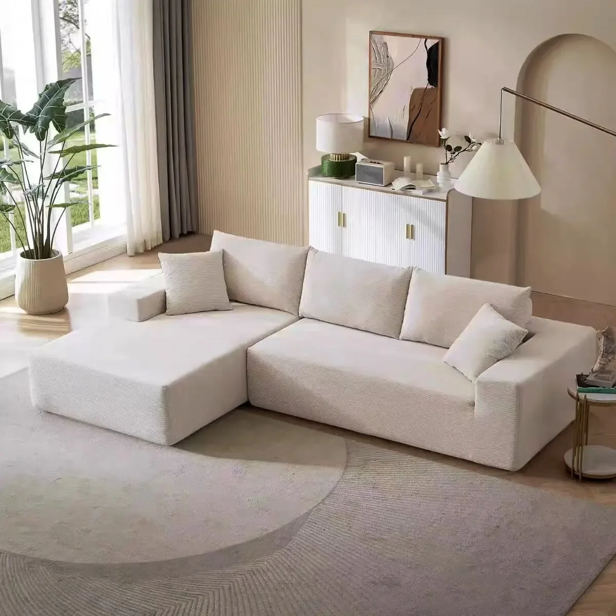 HYS compression removable and washable sofa fabric home living room straight row sponge princess