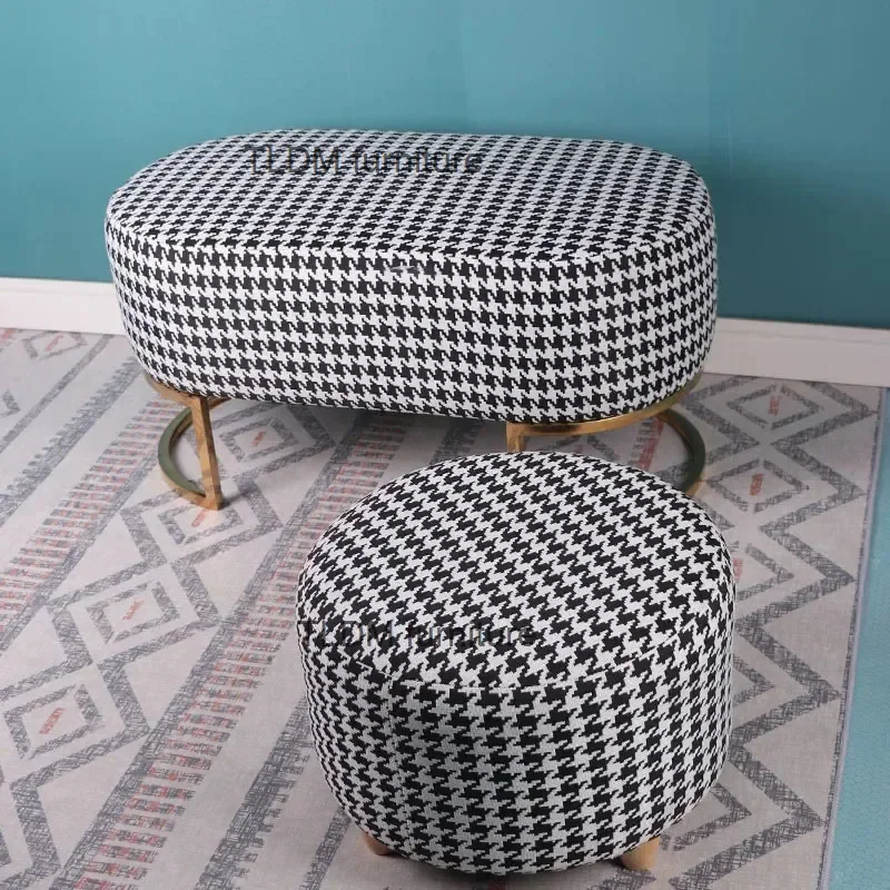 Customized Living Room Stool Luxury Simple Modern Houndstooth Shoe Changing Stool Home Footstool Fabric Bench Sofa Side Ottoman