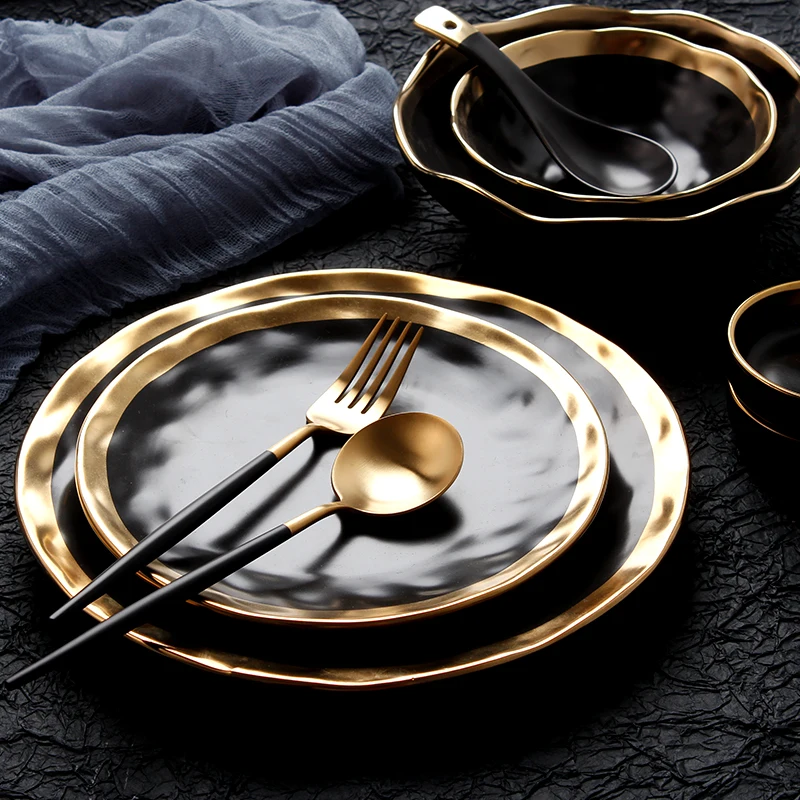 

Nordic ins, black gold, high-end hotel restaurant, home breakfast, steak plate, western tableware, ceramic dish plate