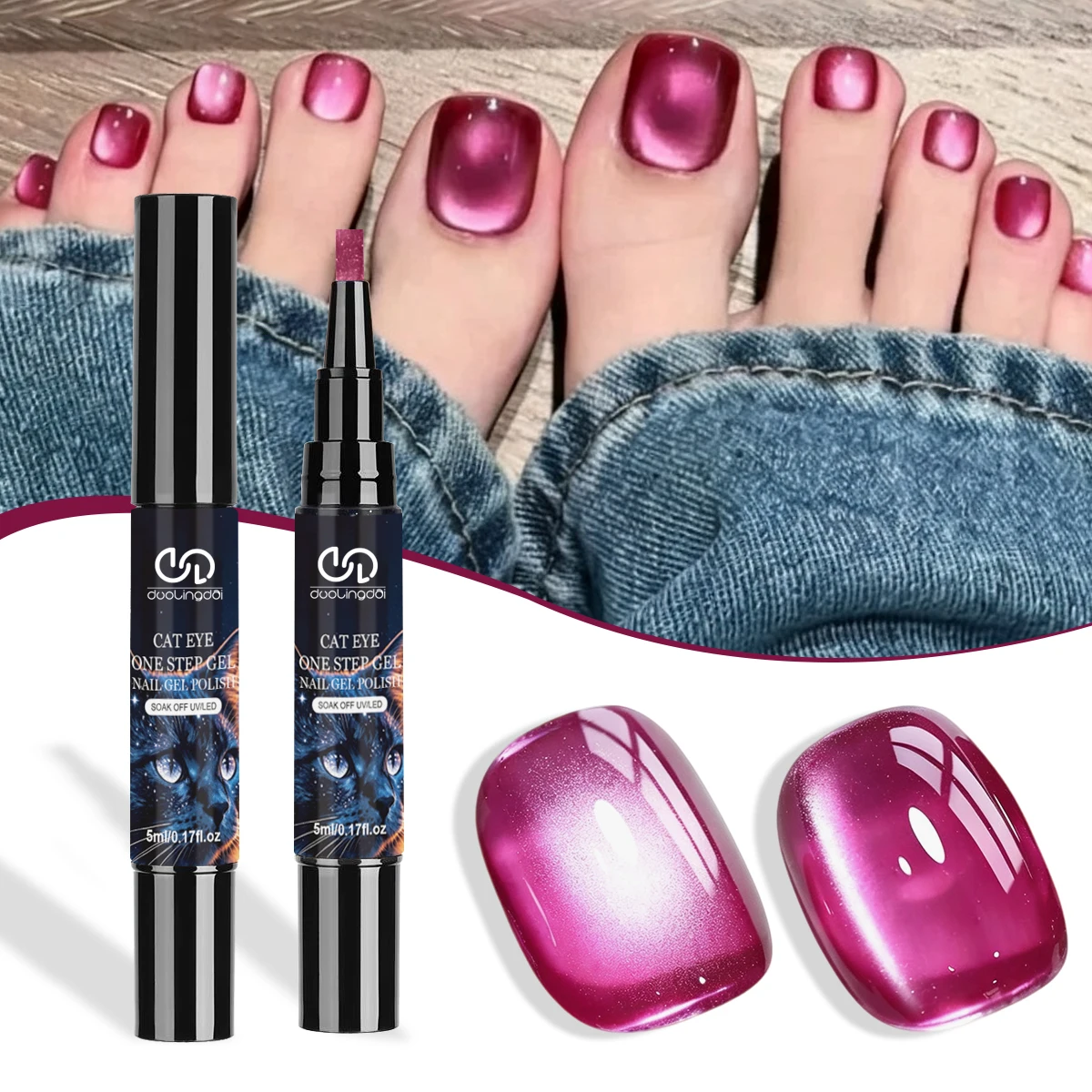 Fuchsia Magenta Cat Eye One-Step Nagelgel-Stift, 3-in-1 UV-LED Magnetischer Nagelgel-Lack, ohne Unter- und Überlack, Halloween