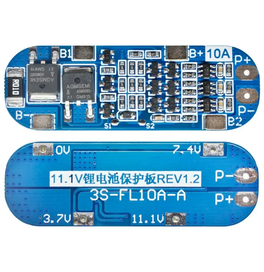 لوحة حماية لوحة دوائر كهربائية 10.8 فولت 11.1 فولت 12.6 فولت بطارية كهربائية زرقاء 3S 12 فولت 18650 10A BMS شاحن بطارية ليثيوم أيون