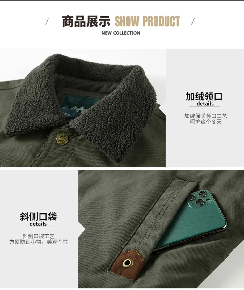 Winter Washed Sherpa Fleece Jacket Men's Thick Warm Casual Outerwear