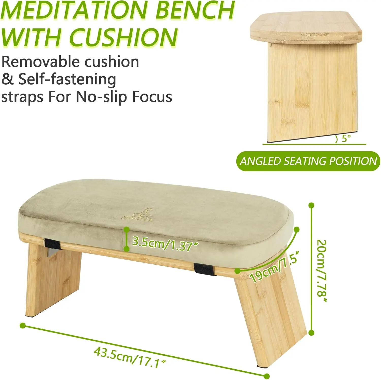 Picture 3: Meditation Bench Yoga & Prayer Chair for Floor Sitting Solid Frame,Green