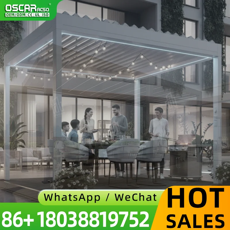 Motorized Louvered Canopy Aluminum Pergola Outdoor Balcony Patio Rainproof Bioclimatic Louvered Structure Outdoor Shelter pergol