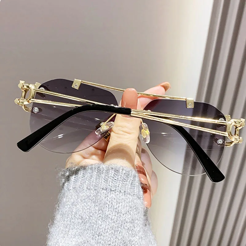 Bezramkowe designerskie okulary przeciwsłoneczne damskie modne luksusowe modne okulary przeciwsłoneczne męskie okulary w stylu vintage Lentes De Sol Mujer Lunette Soleil Femme — zdjęcie 4