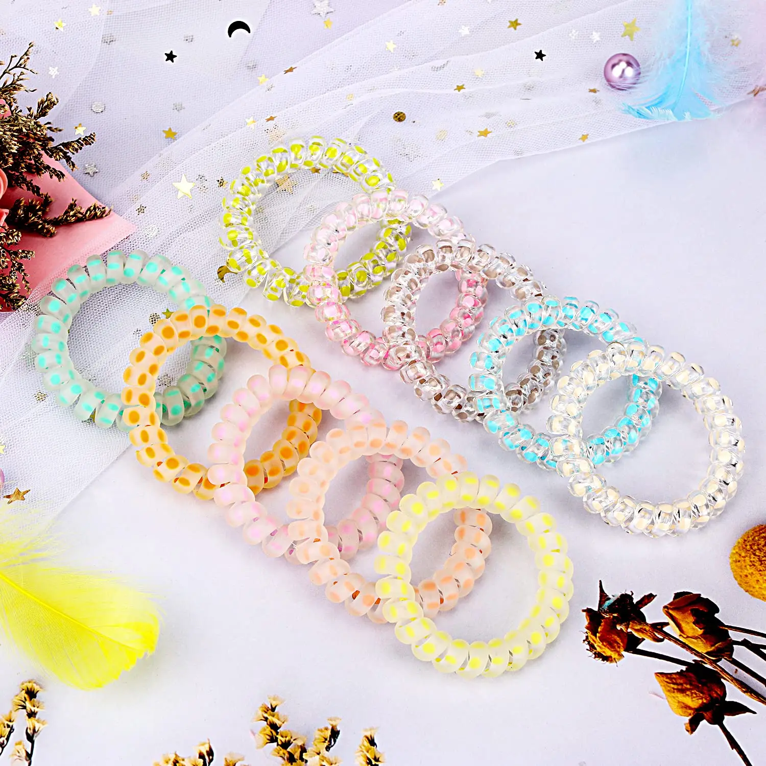 Spiral Hair Ties For Thick Hair, Coil Elastics Hair Ties, Multicolor Medium Spiral Hair Tie, No Crease Hair Coils