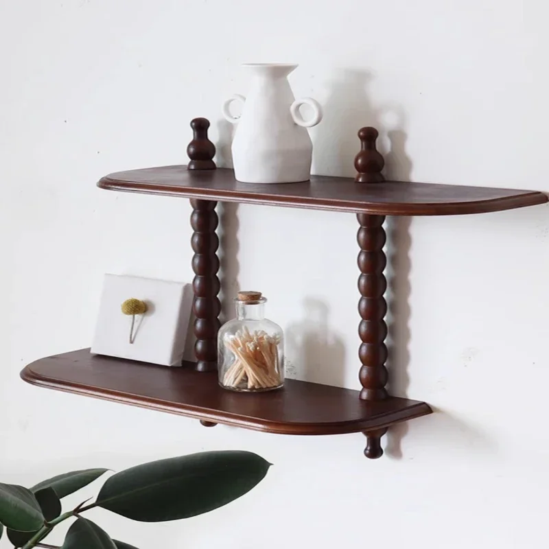 

French Retro Wall-Mounted Storage Shelf No-Drill Solid Wood Storage Rack Decor Vintage Storage Board with High-End Aesthetic