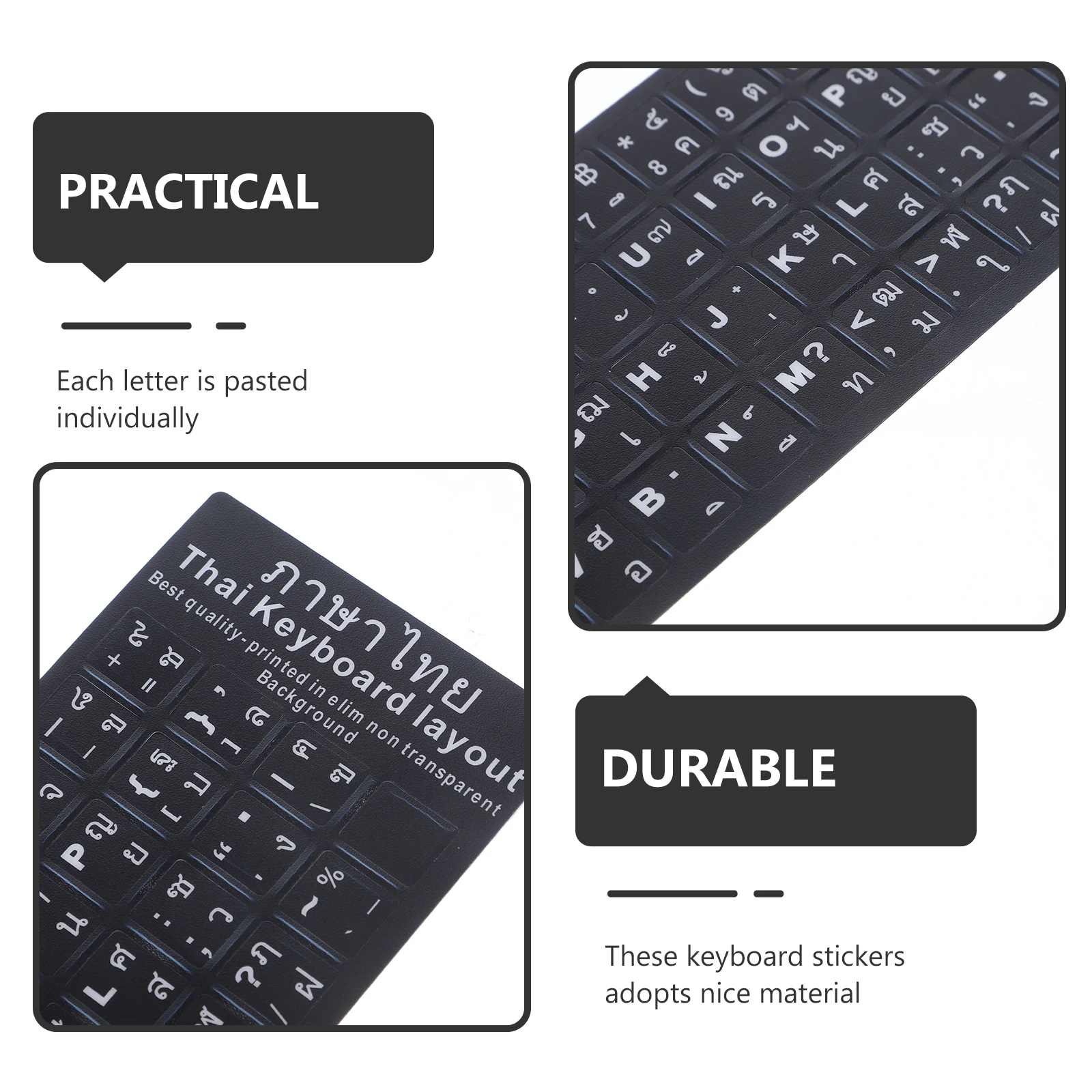 10Pcs Black Background Keyboard Stickers White Lettering Multi-Language Use Universal Computer Accessories Replacement Keyboard